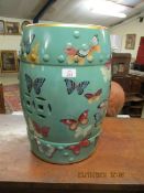 GOOD QUALITY MODERN PORCELAIN BARREL FORMED GARDEN SEAT WITH BUTTERFLIES