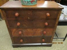 VICTORIAN MAHOGANY FOUR FULL WIDTH DRAWER CHEST WITH TURNED KNOB HANDLES