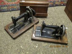 WALNUT CASED FRISTER & ROSSMAN SEWING MACHINE TOGETHER WITH ONE OTHER