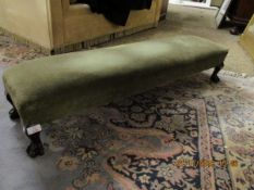 ANSON, STANFORD & RIDGWAY OF DUBLIN GREEN UPHOLSTERED TOP FOOT STOOL WITH CLAW FEET
