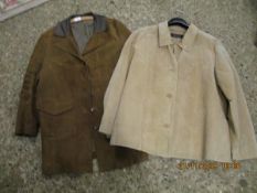 GOOD QUALITY BROWN SUEDE JACKET TOGETHER WITH ONE OTHER BEIGE JACKET