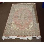 Modern Caucasian style carpet, large central lozenge, mainly pink and pale blue and beige field,