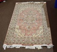 Modern Caucasian style carpet, large central lozenge, mainly pink and pale blue and beige field,