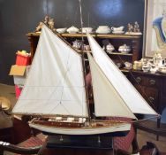 20th century painted model of a sailing boat, 93cm long