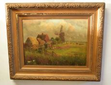 William Leslie Rackham, signed verso, oil on canvas, "Marsh Farm at Tunstall", 37 x 49cm
