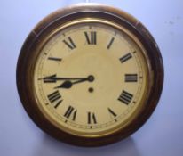 Station clock with Roman numeral dial, brass bound with mahogany border, 33cm diam (complete with