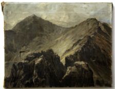 David Hewitt, signed oil on canvas, "Snowdon from the pinnacles of Crib Goch", 41 x 51cm,