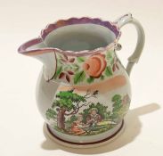 19th century pearl ware mug with lustre rim decorated with rustic scenes to front and verso, 12cm