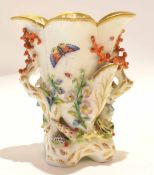 Mid-19th century English porcelain Minton or Rockingham style vase of quatrelobe form, the handles