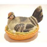 Late 19th century hen tureen and cover, the basket base impressed, the cover modelled as a hen, 18cm