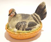 Late 19th century hen tureen and cover, the basket base impressed, the cover modelled as a hen, 18cm