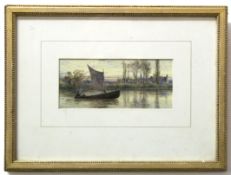 William Stephen Coleman, initialled watercolour, River scene with figure in a punt, 7 x 16cm