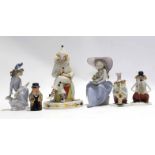 Group of Lladro and Capo di Monte figures including a Lladro figure of a young girl holding flowers,