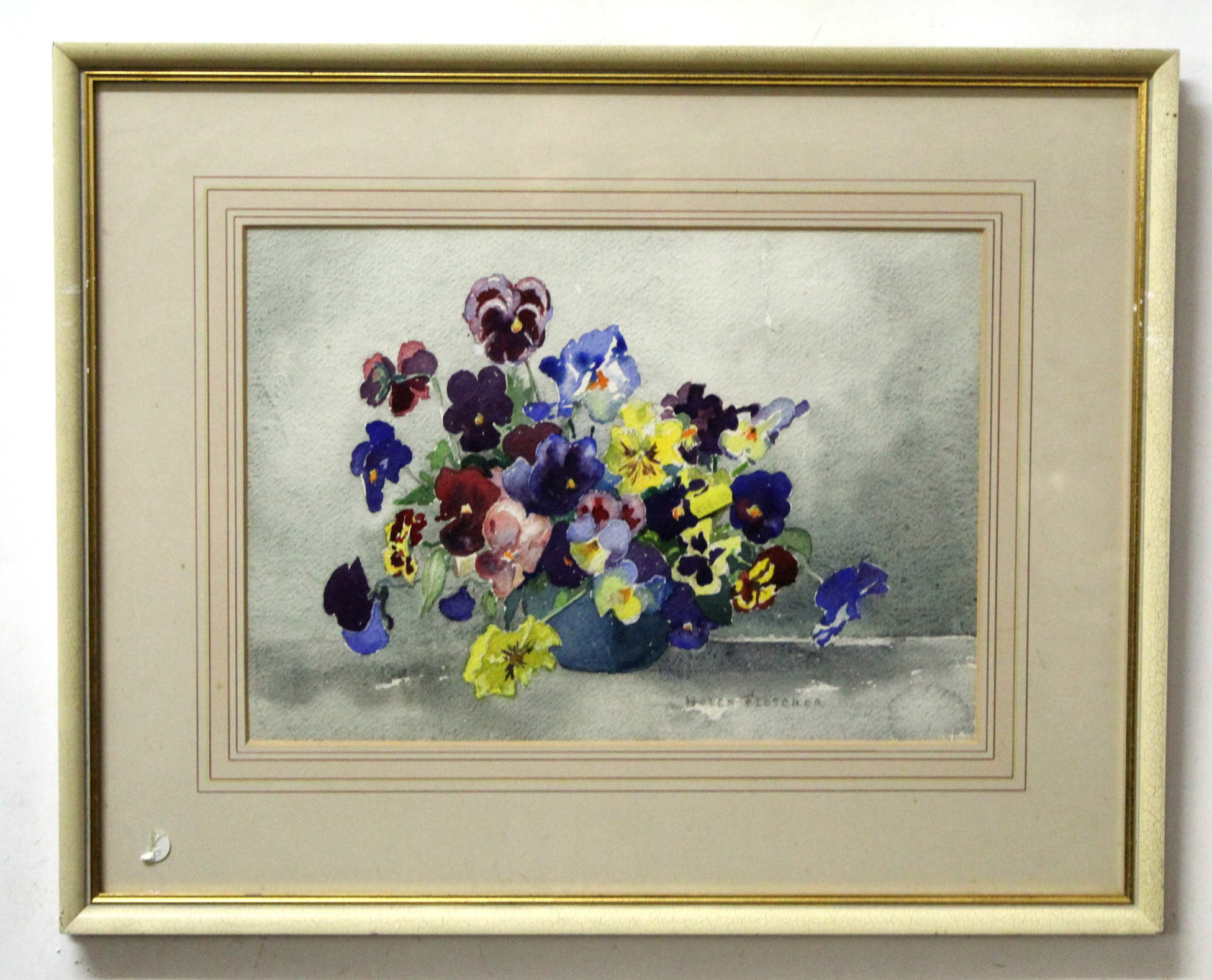 Helen Fletcher, signed two watercolours, "Pansies" and "Anemones", together with a further - Image 3 of 3