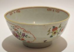 18th century Chinese porcelain famille rose bowl with floral decoration within scrolling borders,