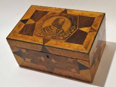 Italian marquetry inlaid box of rectangular form, the lid decorated with head and shoulders motif of