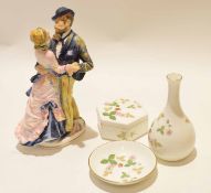 Wedgwood Wild Strawberry vase together with a small dish and octagonal box and cover, all in the