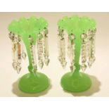 Pair of green coloured glass table lustres