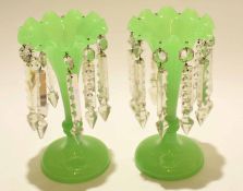 Pair of green coloured glass table lustres
