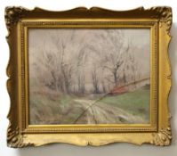 Kenneth W Luck, signed oil on canvas, Wooded lane, 37 x 47cm
