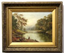 S Burrows, signed oil on canvas, inscribed verso, "On the Dee at Llangollen, North Wales", 29 x