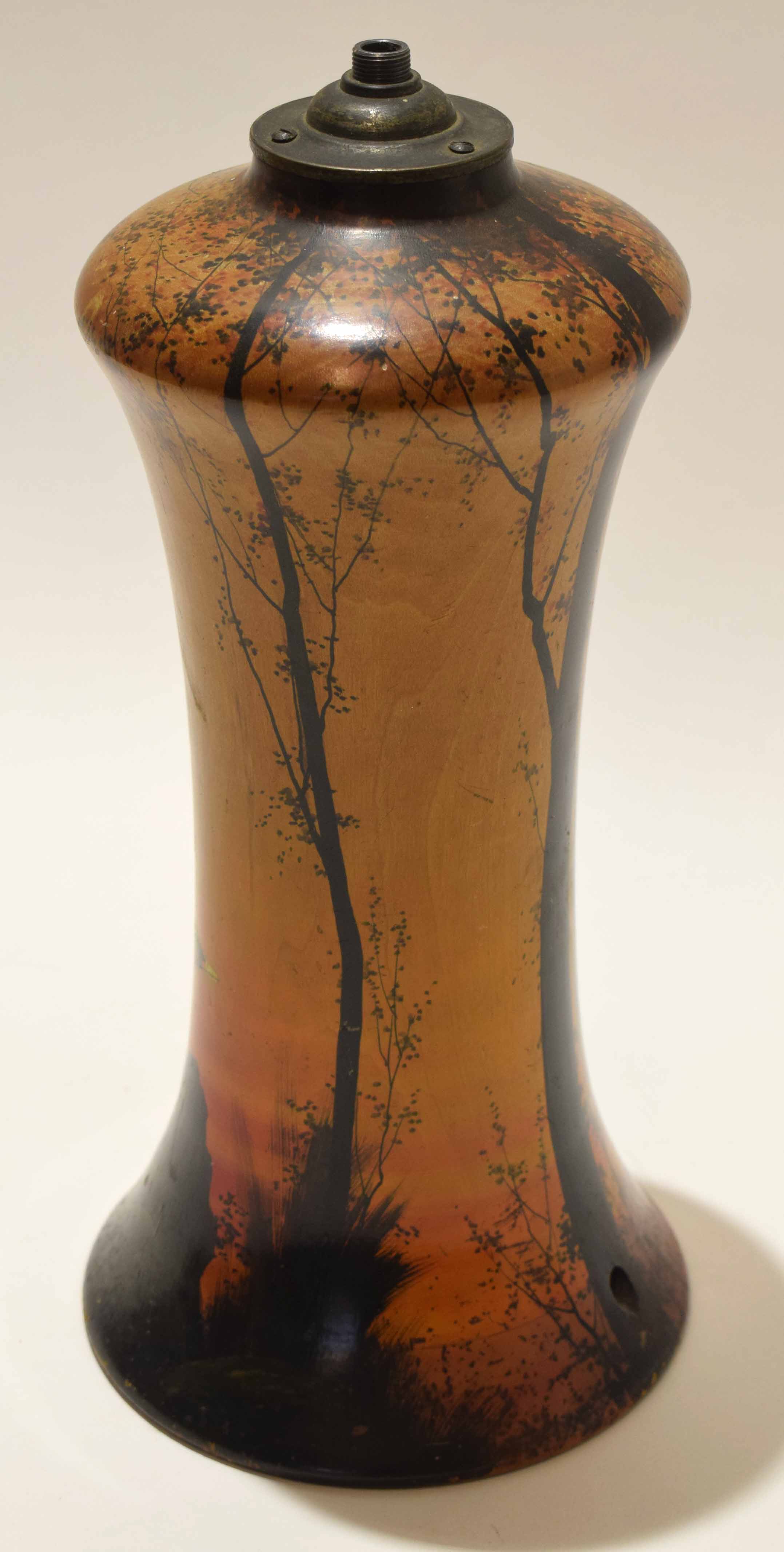 Yardley lamp, the lamp decorated with trees in a Loetz glass fashion with screw type fitting to top, - Image 2 of 4