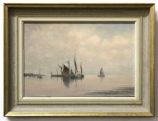 Alfred Vavasour Hammond, signed oil on board, Sailing boats in a calm sea, 20 x 30cm