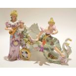 Late 19th century Continental porcelain group of a carriage pulled by two swans with two figures