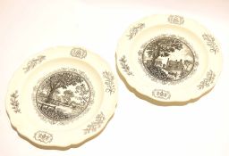 Pair of Wedgwood cream ware type plates, one entitled "The Public Gaol, Williamsburg, Virginia", the