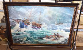 Ernie Childs, signed oil on canvas, Caister Lifeboat - the Beauchamp, 108 x 154cm