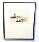 Frank Henry Mason, signed in pencil to margin, black and white etching, "Houses of Parliament,