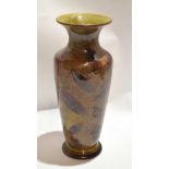 Large Royal Doulton autumn leaf baluster vase, the brown body decorated with an impressed and