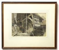 Frederick William Baldwin, signed and dated 1960, pen, ink and watercolour, "A barn doorway,