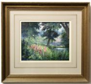 Shirley Carnt, signed oil on board, "The Summer Garden", 22 x 27cm