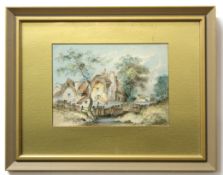 James Price, initialled watercolour, Country scene with cottage, 18 x 25cm