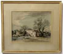 Arthur Edward Davies, RBA, RCA, signed pen, ink and watercolour, "Burgh Mill", 34 x 44cm.
