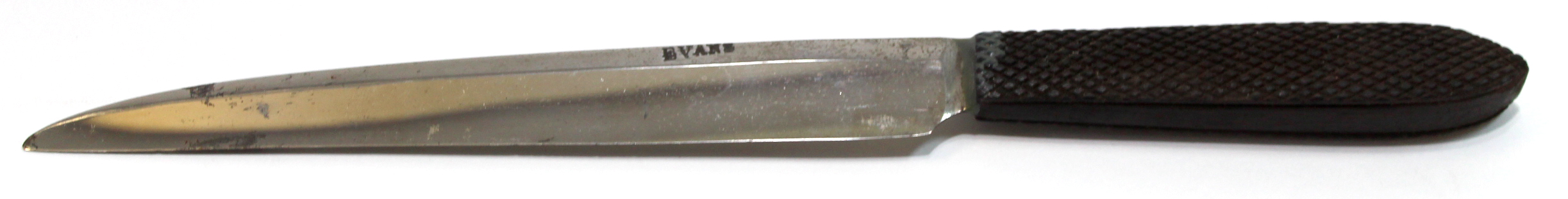 Knife with wooden handle, the blade marked Evans