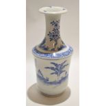Large Chinese porcelain vase decorated in blue and white with Chinese figures, the rim with three