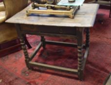 18th century and later oak side table of rectangular planked top with moulded edge over a single
