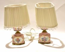 Two table lamps with porcelain bases with a floral design (2)