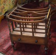 19th century mahogany Canterbury, single frieze drawer, brass caps and casters, 46cm wide