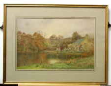 Cyril Ward, signed and dated 1894, watercolour, Figures by a cottage and lake, 34 x 53cm