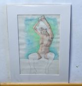 Krys Leach, pencil and watercolour, Seated nude, 40 x 25cm, mounted but unframed