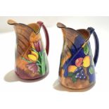 Pair of Tuliptime ewers, decorated with tulips on a brown ground by H & K Tunstall Ltd, 21cm high (