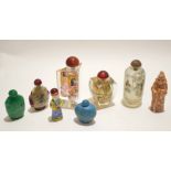 Group of Chinese glass snuff bottles, decorated with various painted designs, (8)