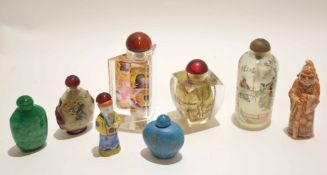 Group of Chinese glass snuff bottles, decorated with various painted designs, (8)