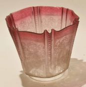 Cranberry coloured glass oil lamp shade with engraved design