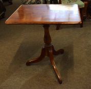 Mahogany rectangular top pedestal table with tripod base, 66cm wide