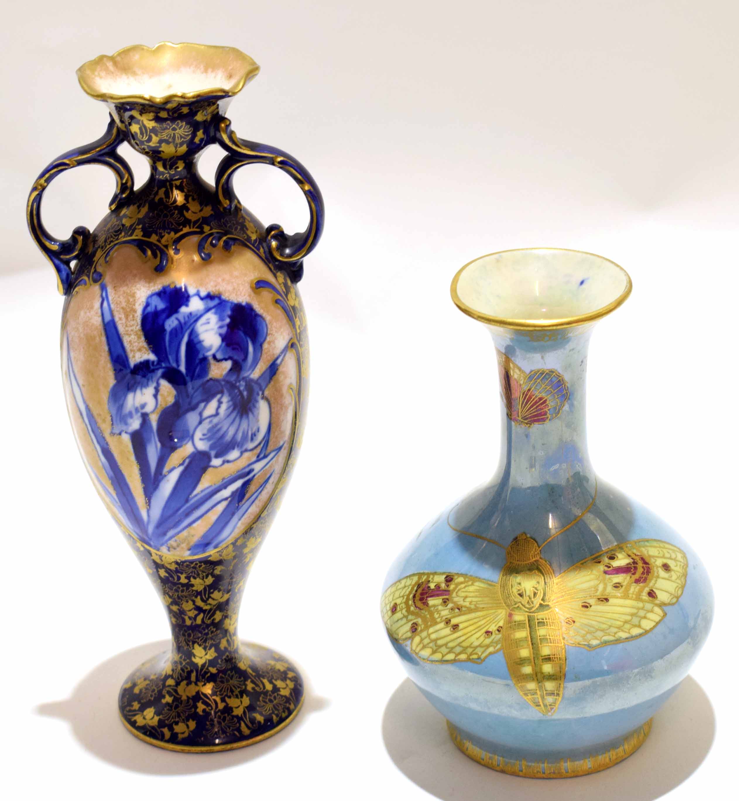 Early 20th century Carlton ware lustre vase decorated with butterflies, together with a late 19th