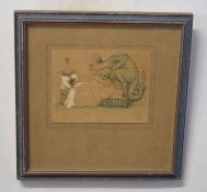 George Kruger Gray, monogrammed and dated 36, Bedroom scene with cross man and dragon, 8 x 11cm